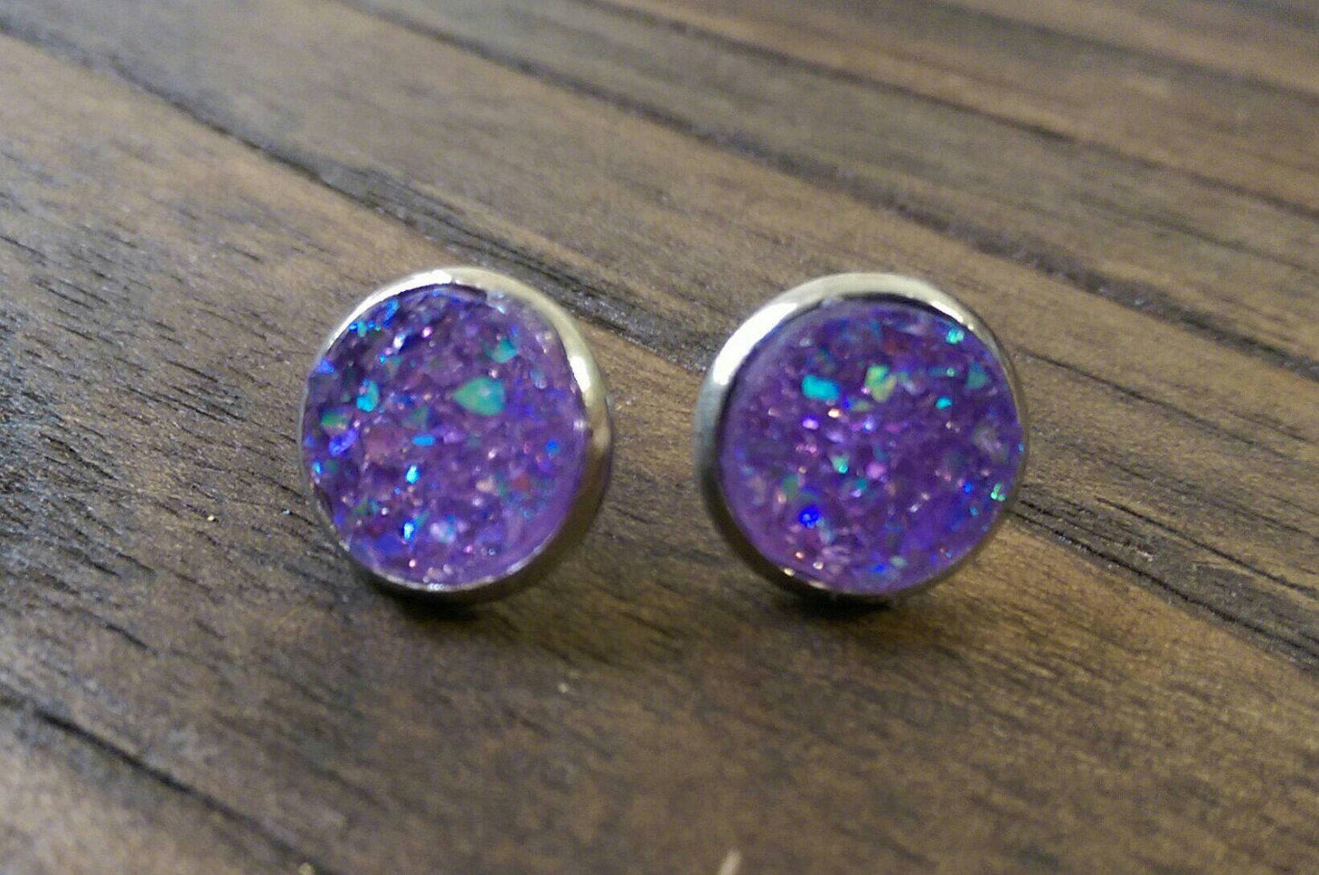 Sparkly Faux Druzy Stud Earrings made of Stainless Steel 12mm Black, Aqua, Silver, Rose Gold, Purple or White