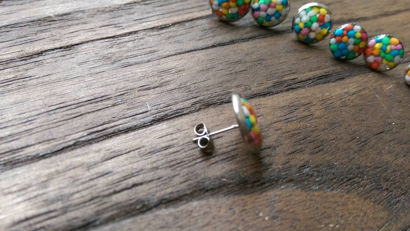 Candy Resin Stud Earrings made of Stainless Steel 100's & 1000's 6mm, 10mm, 12mm