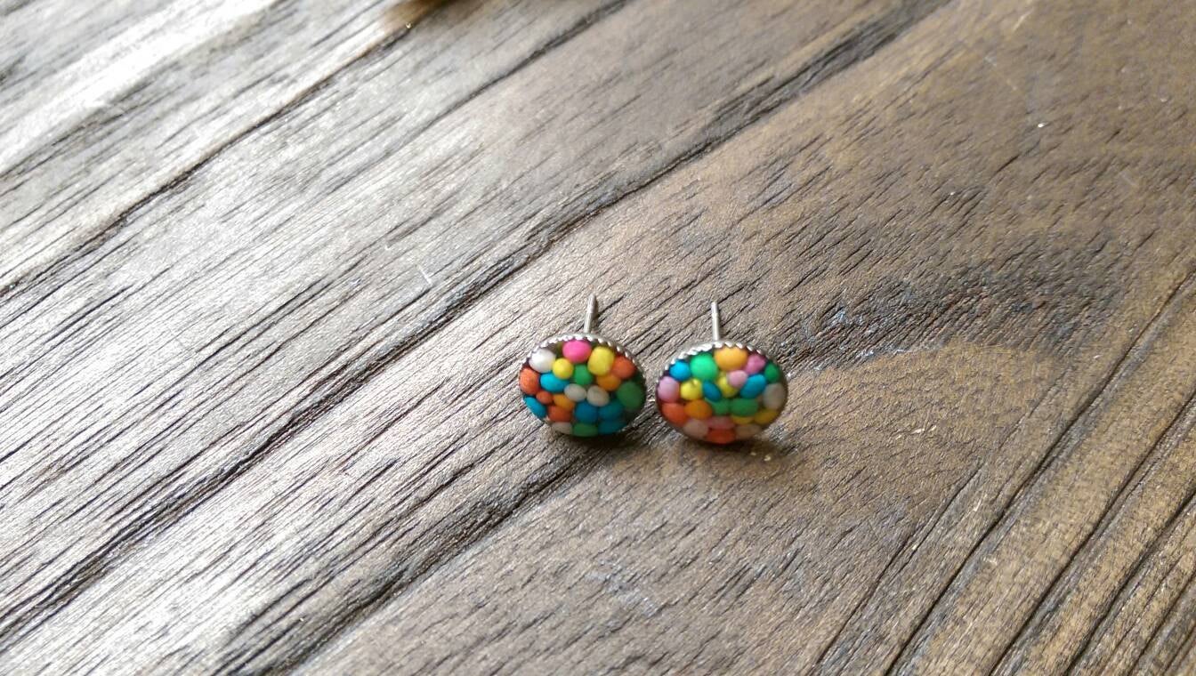 Candy Resin Stud Earrings made of Stainless Steel 100's & 1000's 10mm Choose Style Plain or Bottle Cap Design