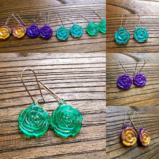 Flower Design Resin Dangle earrings Stainless Steel. Choose Colour