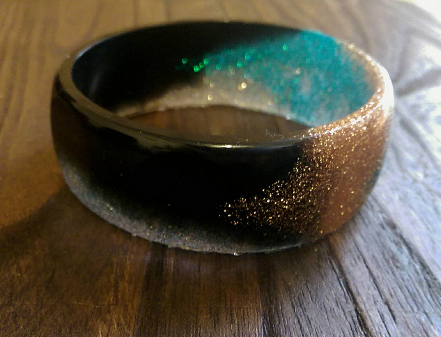 Glamour Statement Resin Bangle mixed with Turquoise & Copper Glitter with Black Handmade