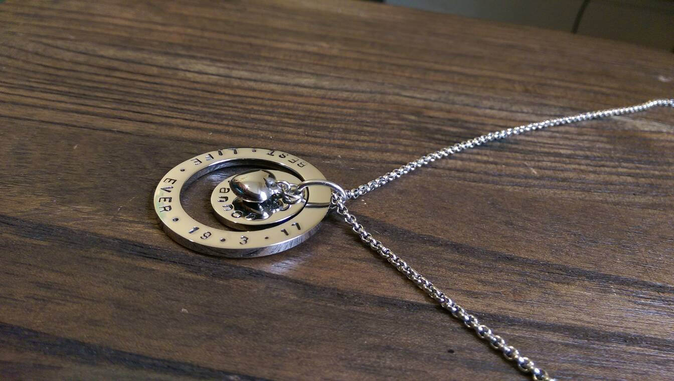 Personalised Hand Stamped Name Necklace add names or words with Heart charm - Silver and Resin Designs