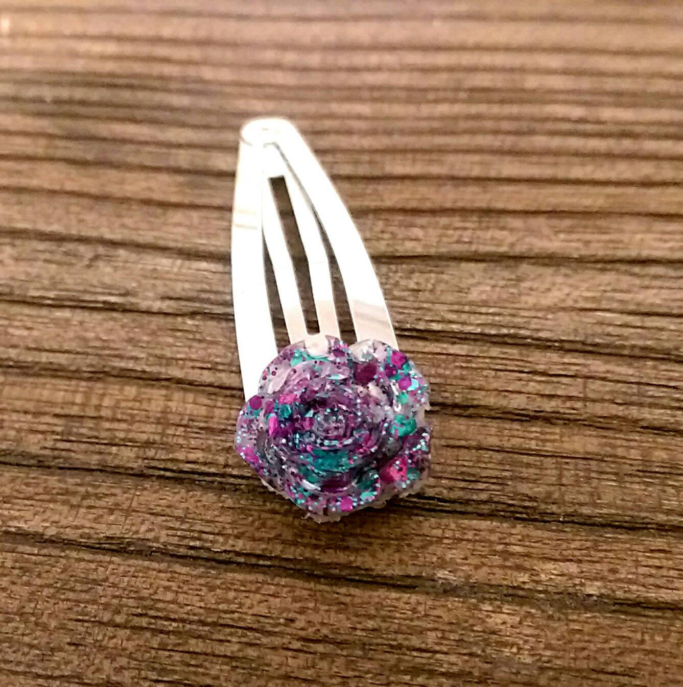 Resin Glitter Flower Sparkly Hair Clip Handmade. Choose colour