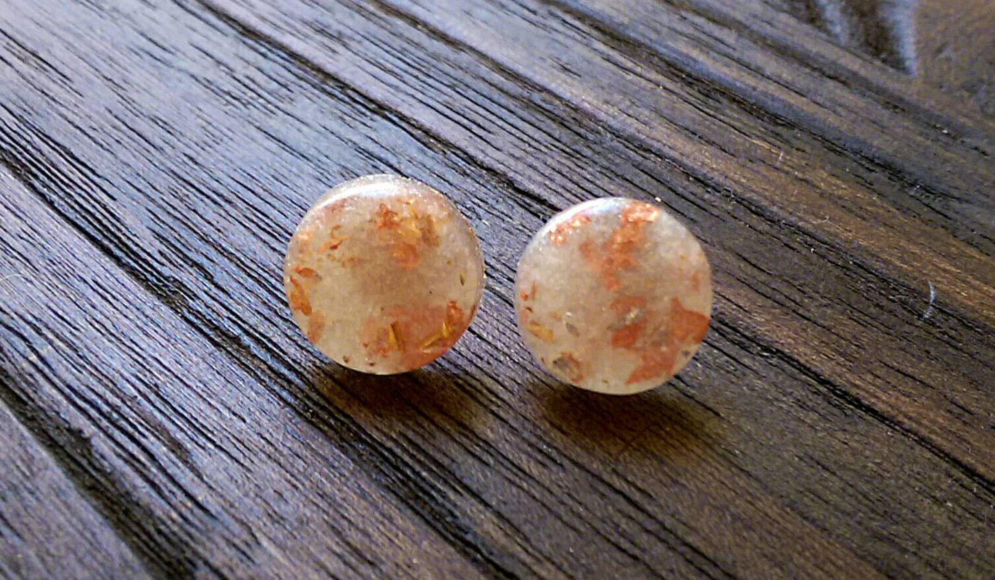 Resin White Pearl Silver Gold & Rose Gold Foil Mix Circle Stud Earrings made of Stainless Steel. 14mm