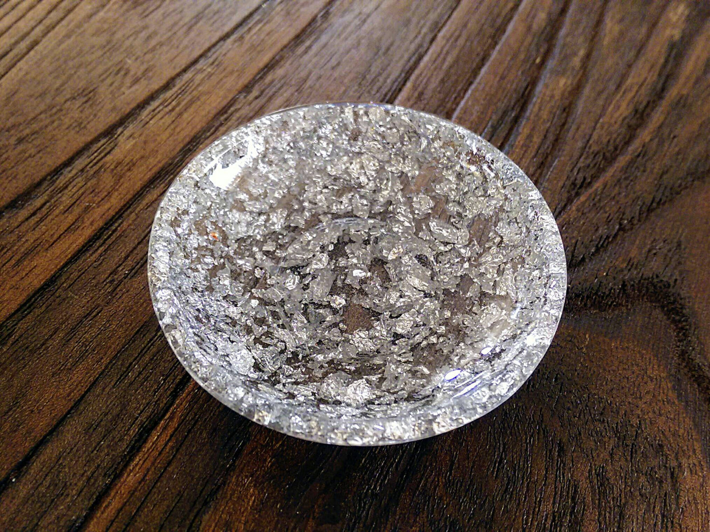 Hand Made Resin Trinket Ring Dish Silver Foil Mix
