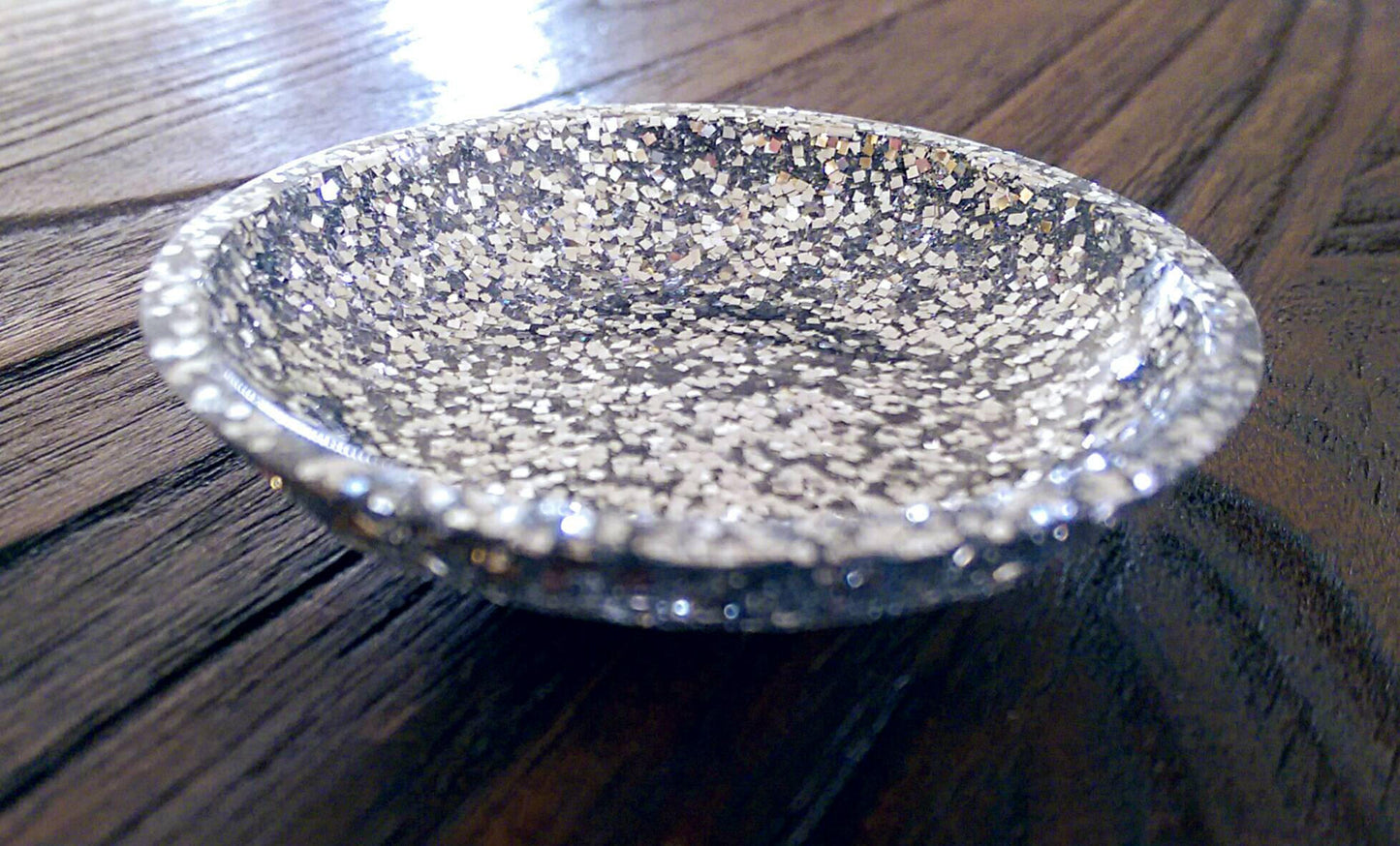 Resin Ring Trinket Dish Silver Glitter Mix - Silver and Resin Designs