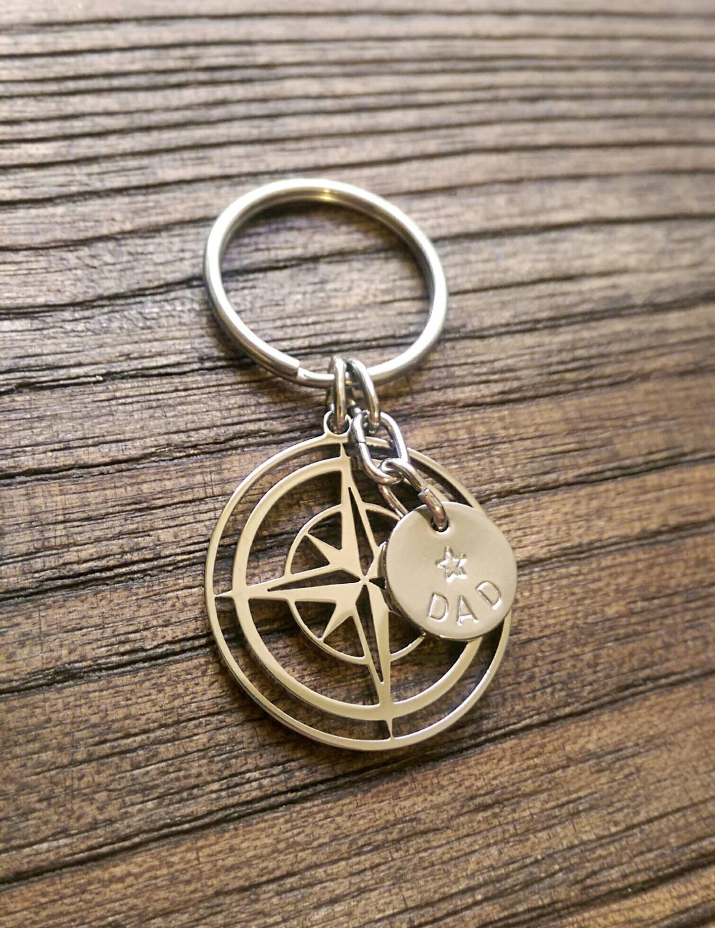 Personalised Hand Stamped Compass Key Ring Stainless Steel, Fathers Day Gift, Journey Gift