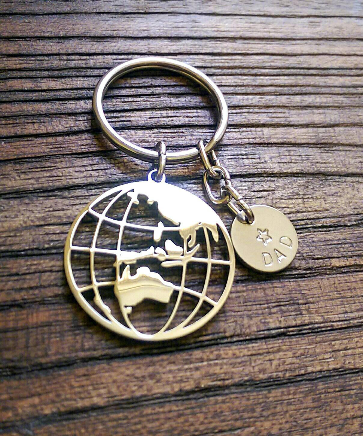 Personalised Hand Stamped Globe Key Ring Stainless Steel - Silver and Resin Designs