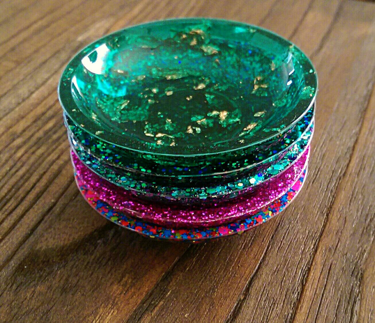 Ring Trinket Dish Neon Mix Glitter Hand Made Resin Dish - Silver and Resin Designs