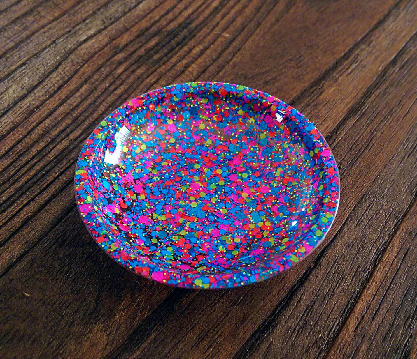 Ring Trinket Dish Neon Mix Glitter Hand Made Resin Dish - Silver and Resin Designs