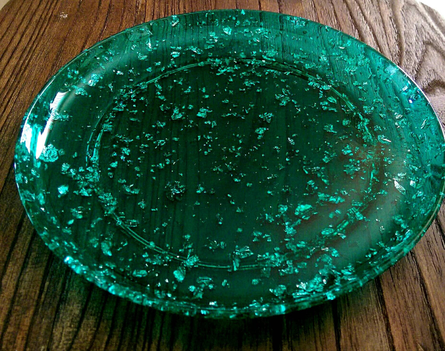 Resin Plate Platter Emerald Green and Silver Foil