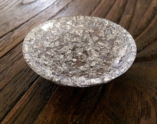 Hand Made Resin Trinket Ring Dish Silver Foil Mix