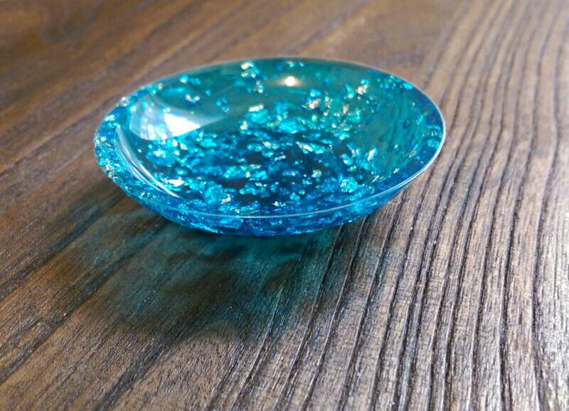 Hand Made Resin Ring Dish Brilliant Blue and Silver Leaf mix. - Silver and Resin Designs