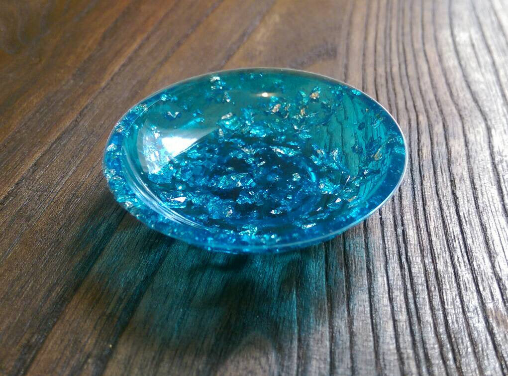 Hand Made Resin Ring Dish Brilliant Blue and Silver Leaf mix. - Silver and Resin Designs