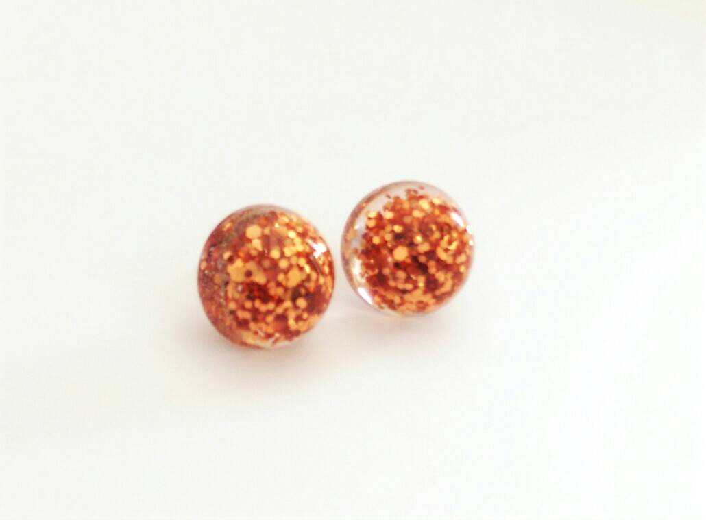 Sparkly Glitter Resin Circle Stud earrings 16mm Copper mix stainless steel - Silver and Resin Designs