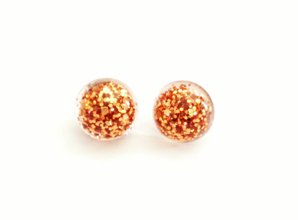 Sparkly Glitter Resin Circle Stud earrings 16mm Copper mix stainless steel - Silver and Resin Designs