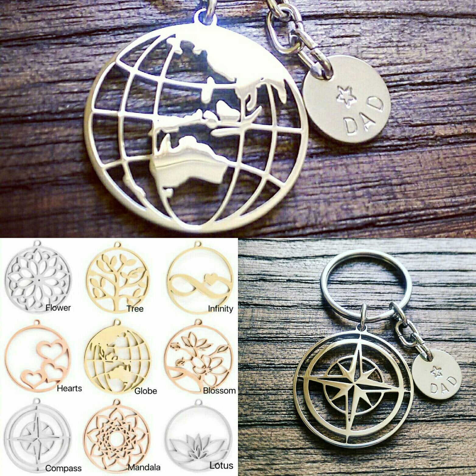 Personalised Keyrings, Design your own Charm Keyrings Hand Stamped Disc - Silver and Resin Designs
