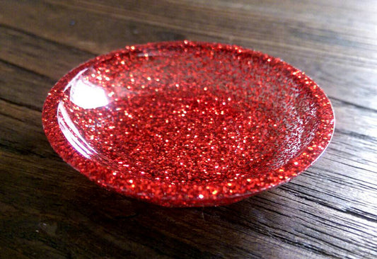 Ring Trinket Dish Red Glitter Mix Hand Made Resin Dish - Silver and Resin Designs