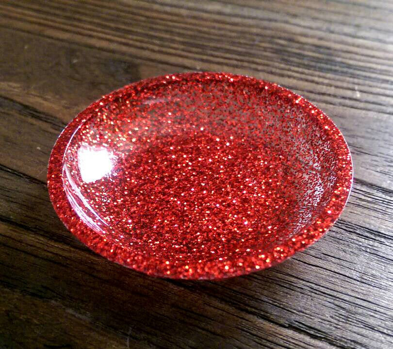 Ring Trinket Dish Red Glitter Mix Hand Made Resin Dish - Silver and Resin Designs