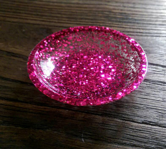 Ring Trinket Dish Pink Sparkly Glitter Mix Hand Made Resin Dish - Silver and Resin Designs