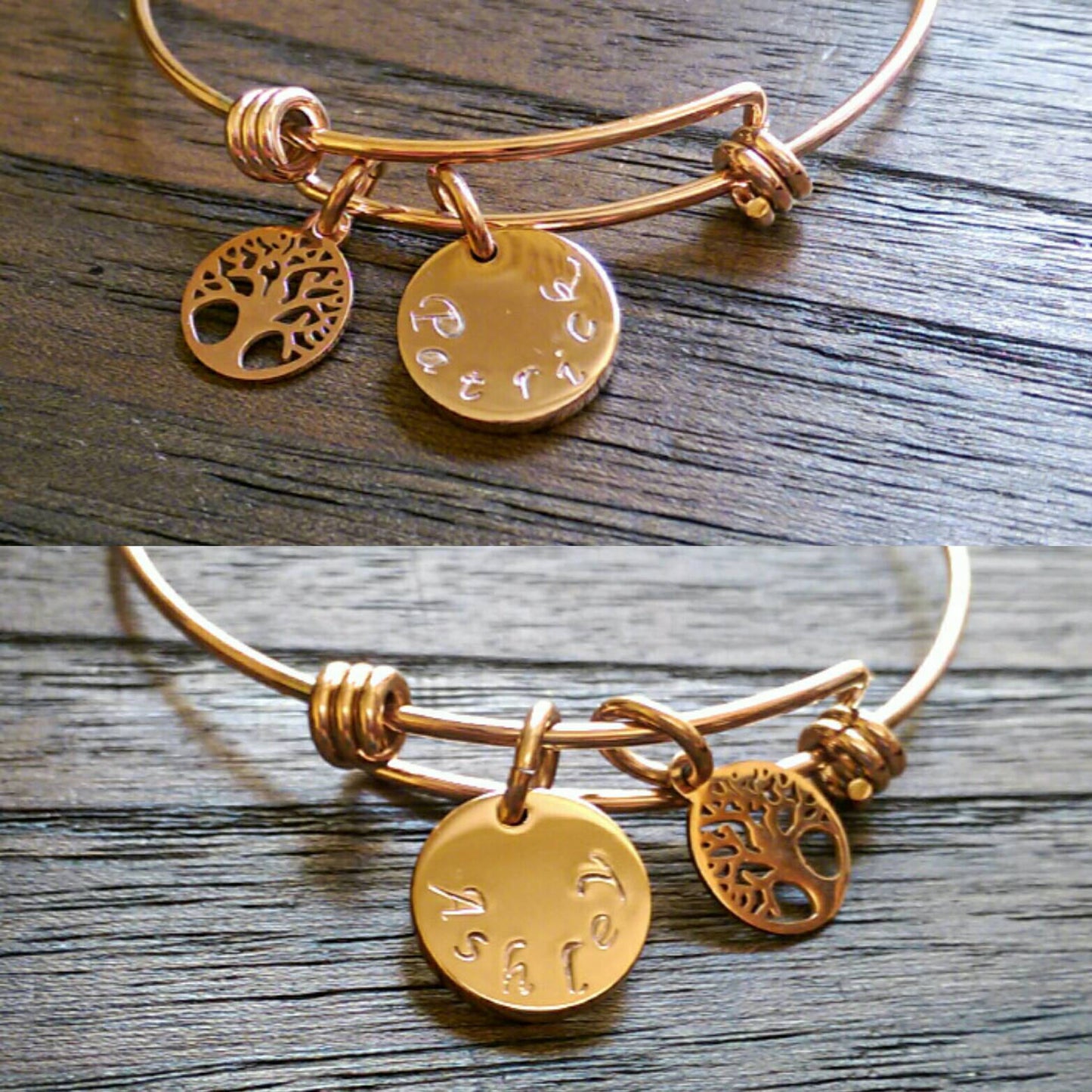 Personalised Hand Stamped Both Sides Disc Silver, Rose Gold or Gold Name Charm 15mm Disc Jump Ring