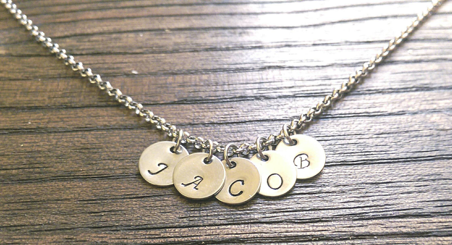 Personalised Hand Stamped Name Charm Disc Jump Ring. Choose 8mm, 10mm, 12mm & 15mm