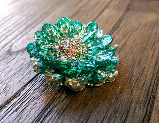 Resin Flower Brooch Stainless Steel Pin Glitter Mix - Silver and Resin Designs