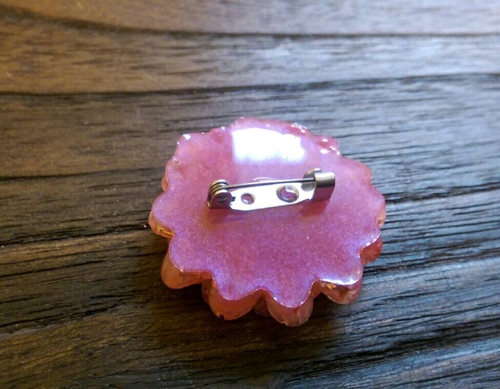 Resin Flower Brooch Stainless Steel Pin Pink Watermelon Mix - Silver and Resin Designs
