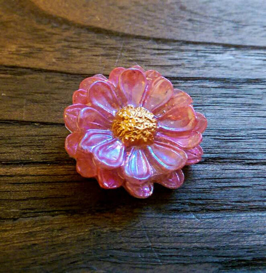 Resin Flower Brooch Stainless Steel Pin Pink Watermelon Mix - Silver and Resin Designs