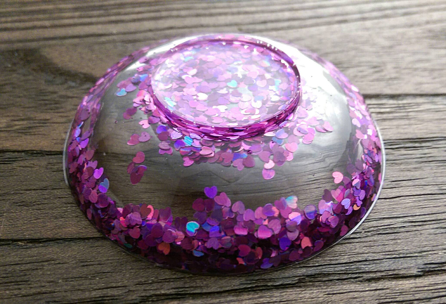 Resin Trinket Ring Dish Heart Sparkly Glitter Mixed. Purple Holographic or Pink Holographic Heart - Silver and Resin Designs