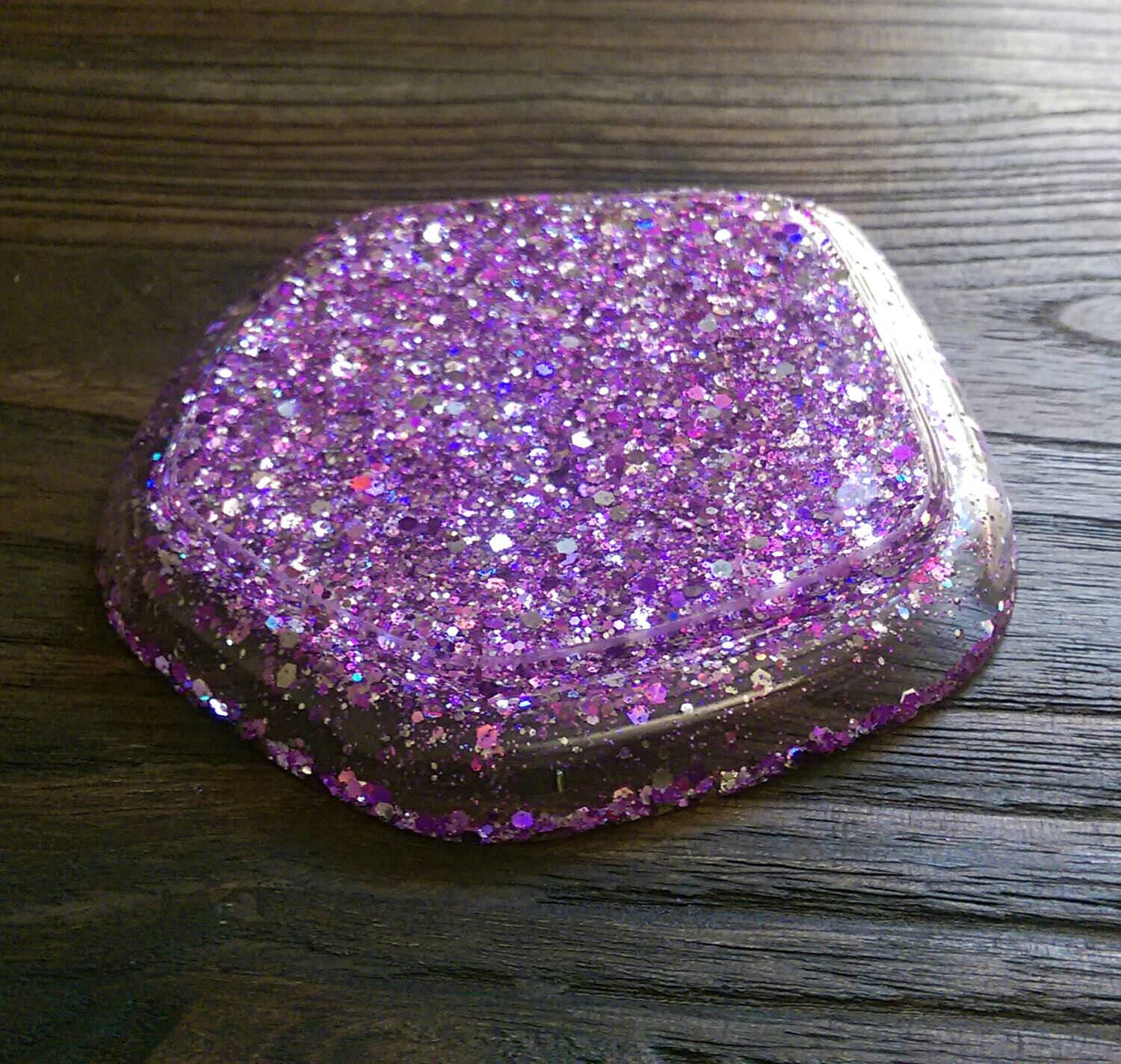 Resin Ring Dish Pentagon Design Sparkly Mixed Purple Silver Glitters - Silver and Resin Designs