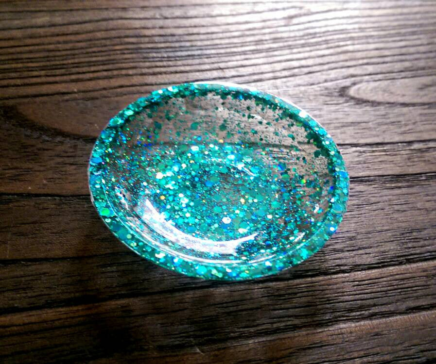 Ring Trinket Dish Turquoise Sparkly Glitter Mix Hand Made Resin Dish - Silver and Resin Designs