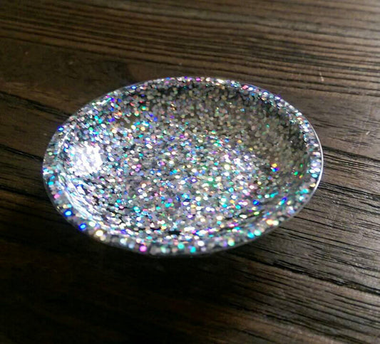 Ring Trinket Dish Silver Holographic Sparkly Glitter Mix Hand Made Resin Dish - Silver and Resin Designs
