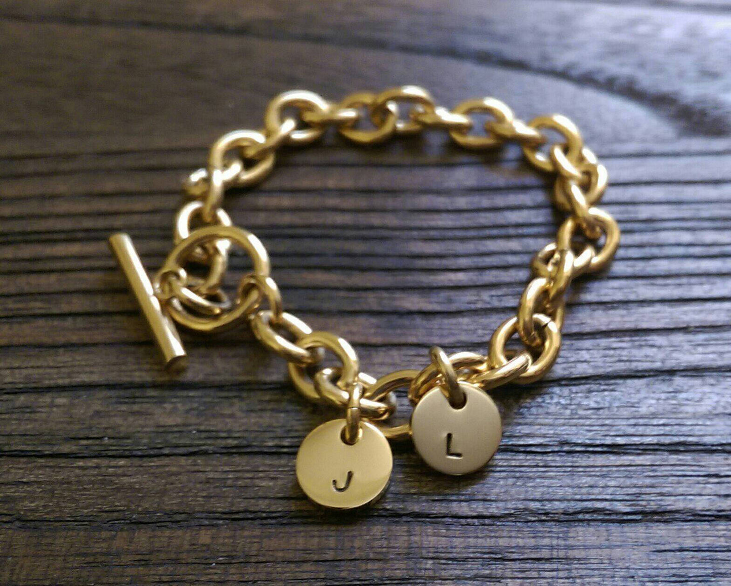 Personalised Hand Stamped Both Sides Disc Silver, Rose Gold or Gold Name Charm 15mm Disc Jump Ring