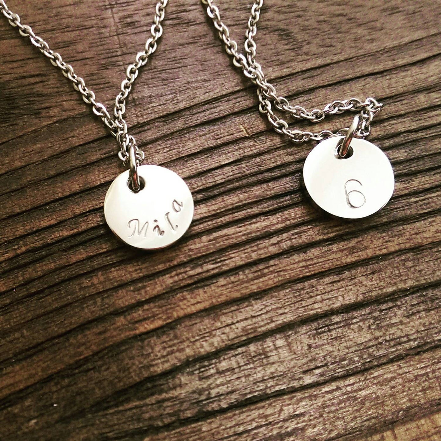 Personalised Hand Stamped Both Sides Disc Silver, Rose Gold or Gold Name Charm 15mm Disc Jump Ring