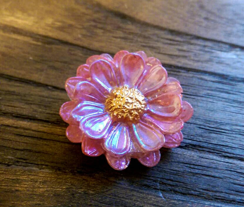 Resin Flower Brooch Stainless Steel Pin Pink Watermelon Mix - Silver and Resin Designs