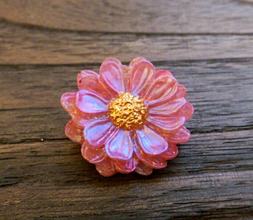 Resin Flower Brooch Stainless Steel Pin Pink Watermelon Mix - Silver and Resin Designs