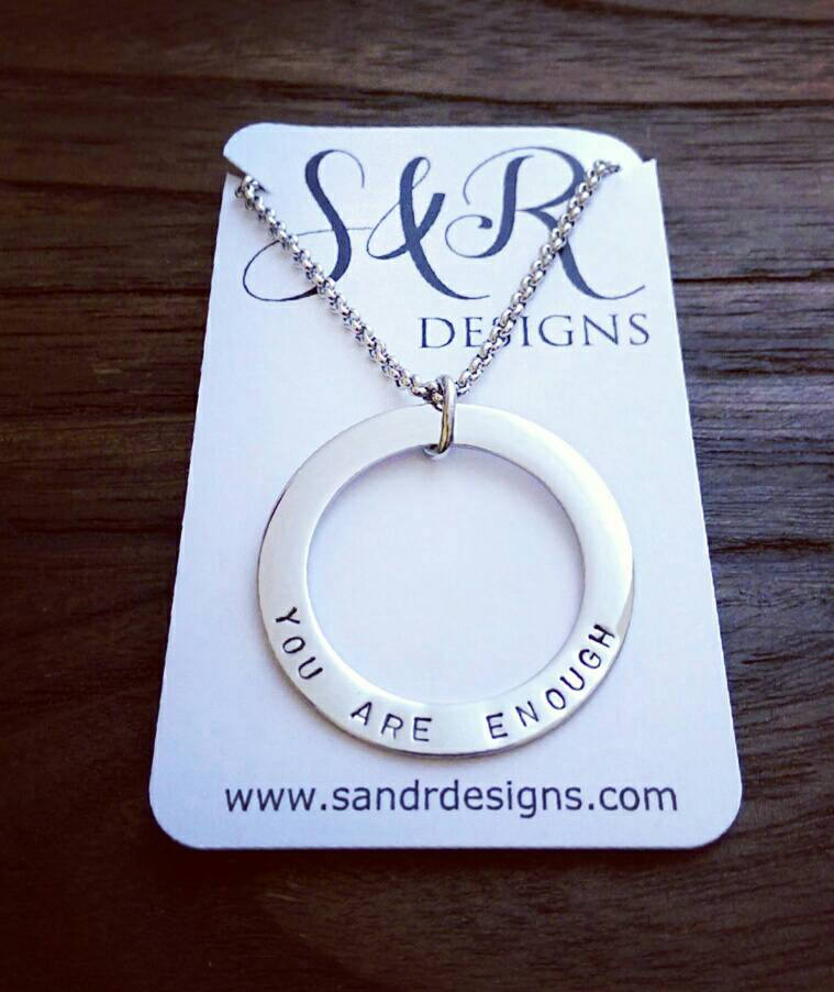 Personalised Hand Stamped Name Words Necklace 38mm. Choose Colour - Silver and Resin Designs