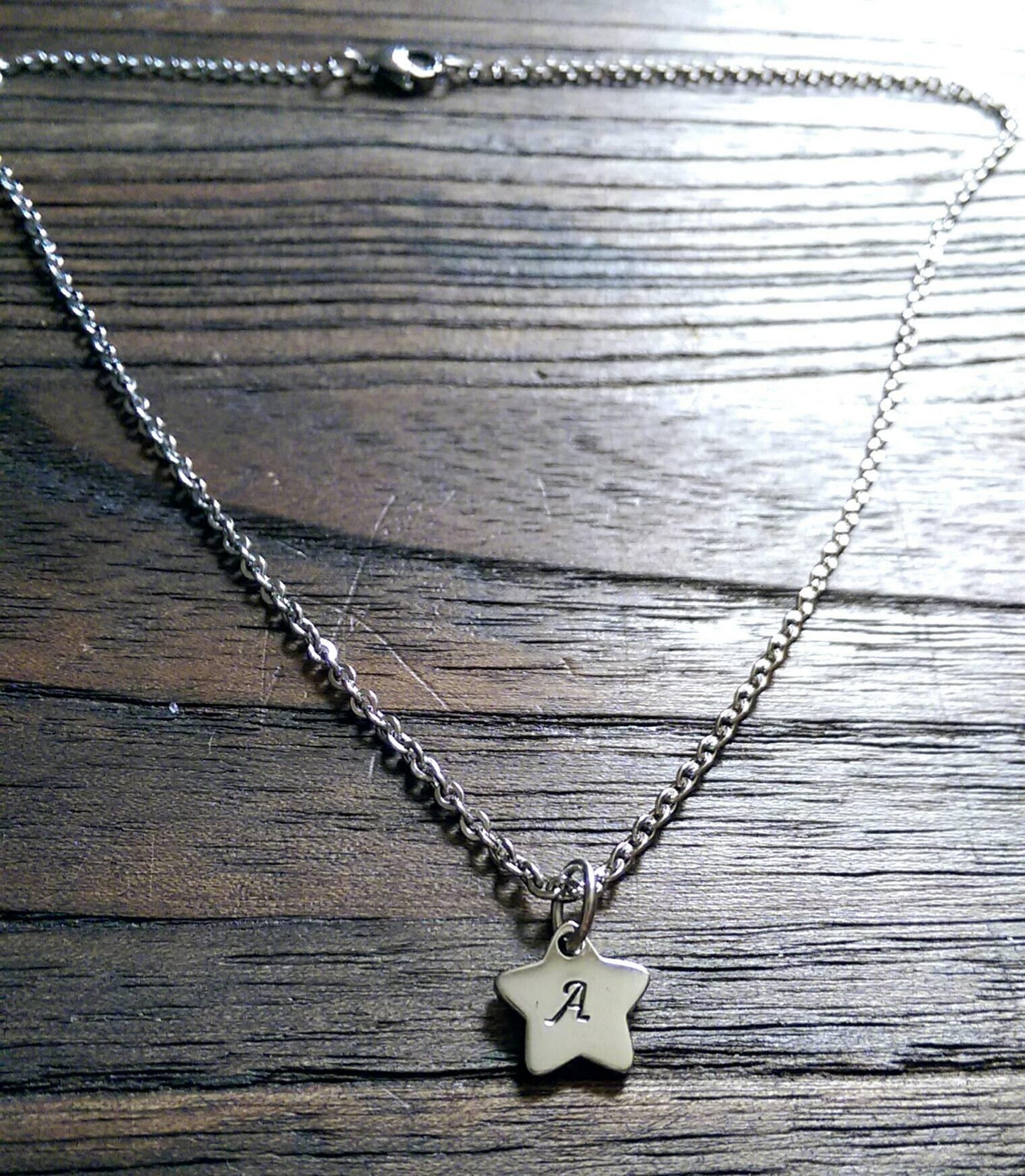 Personalised Hand Stamped Star Initial Necklace Pendant Stainless Steel. - Silver and Resin Designs