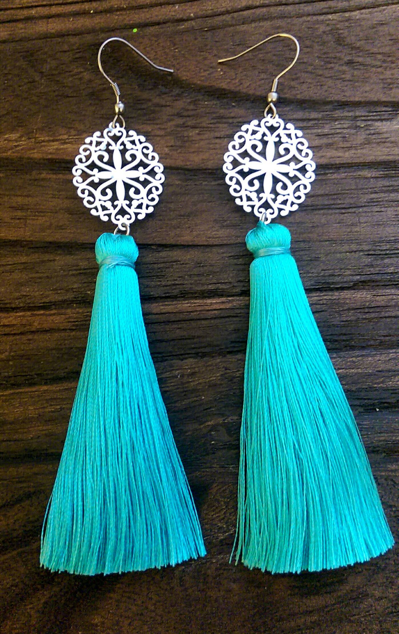 Stainless Steel Filigree Design Tassel Earrings. Choose Colour - Silver and Resin Designs