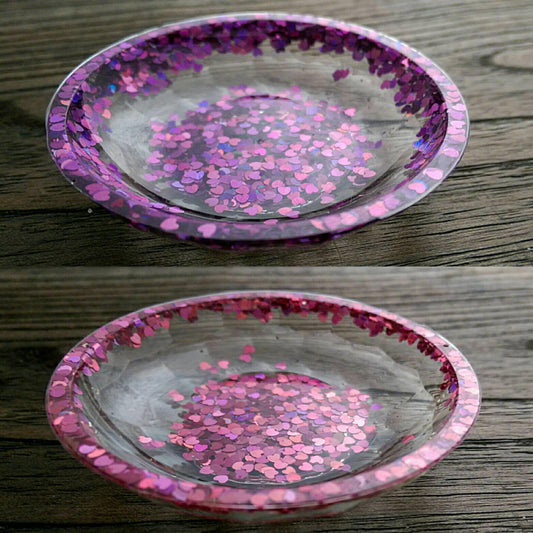 Resin Trinket Ring Dish Heart Sparkly Glitter Mixed. Purple Holographic or Pink Holographic Heart - Silver and Resin Designs