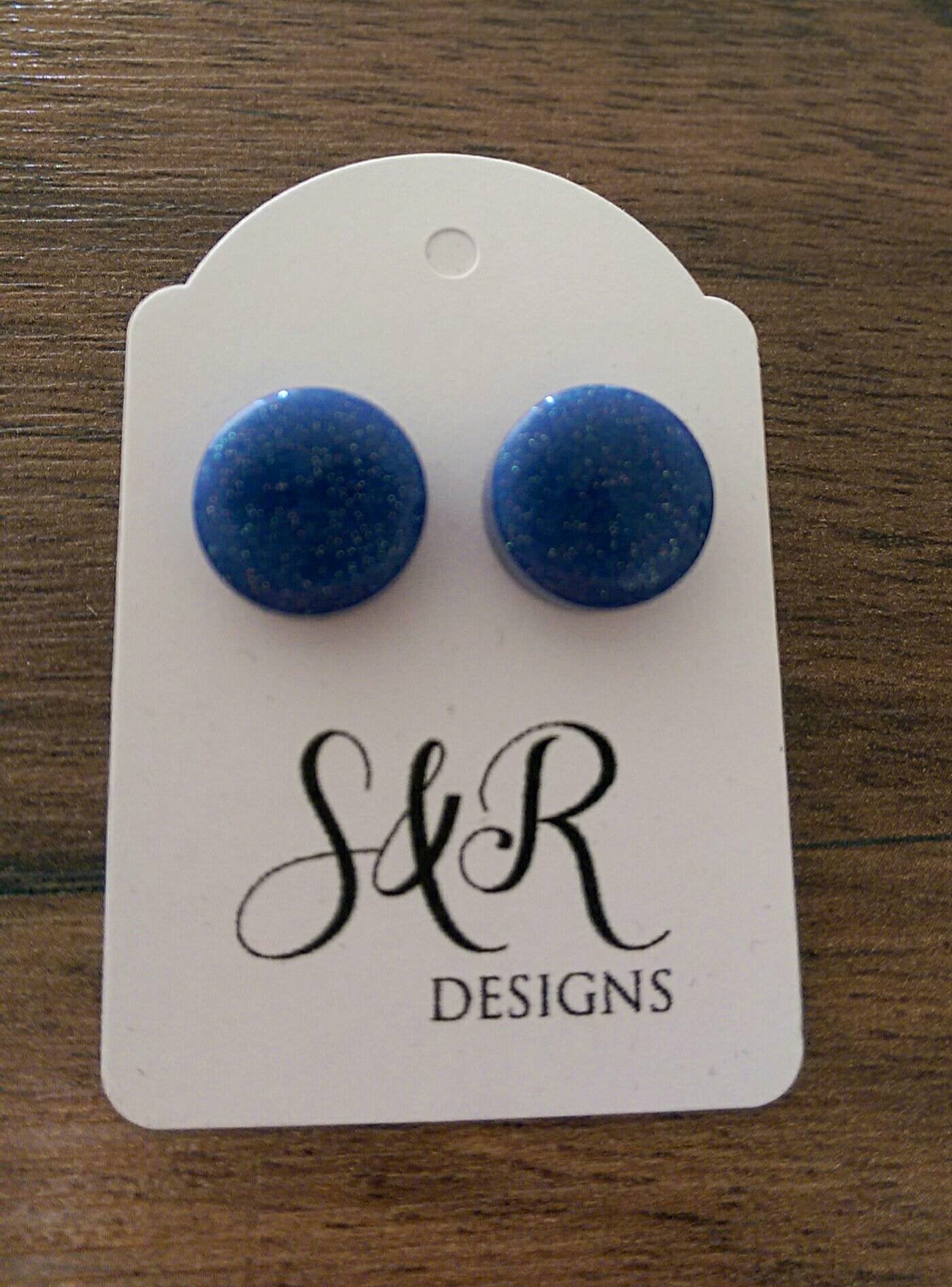 Sparkly Glitter Circle Resin Stud Earrings made of Stainless Steel 12mm Choose colour