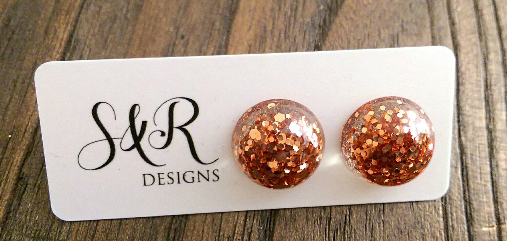 Sparkly Glitter Resin Circle Stud earrings 16mm Copper mix stainless steel - Silver and Resin Designs
