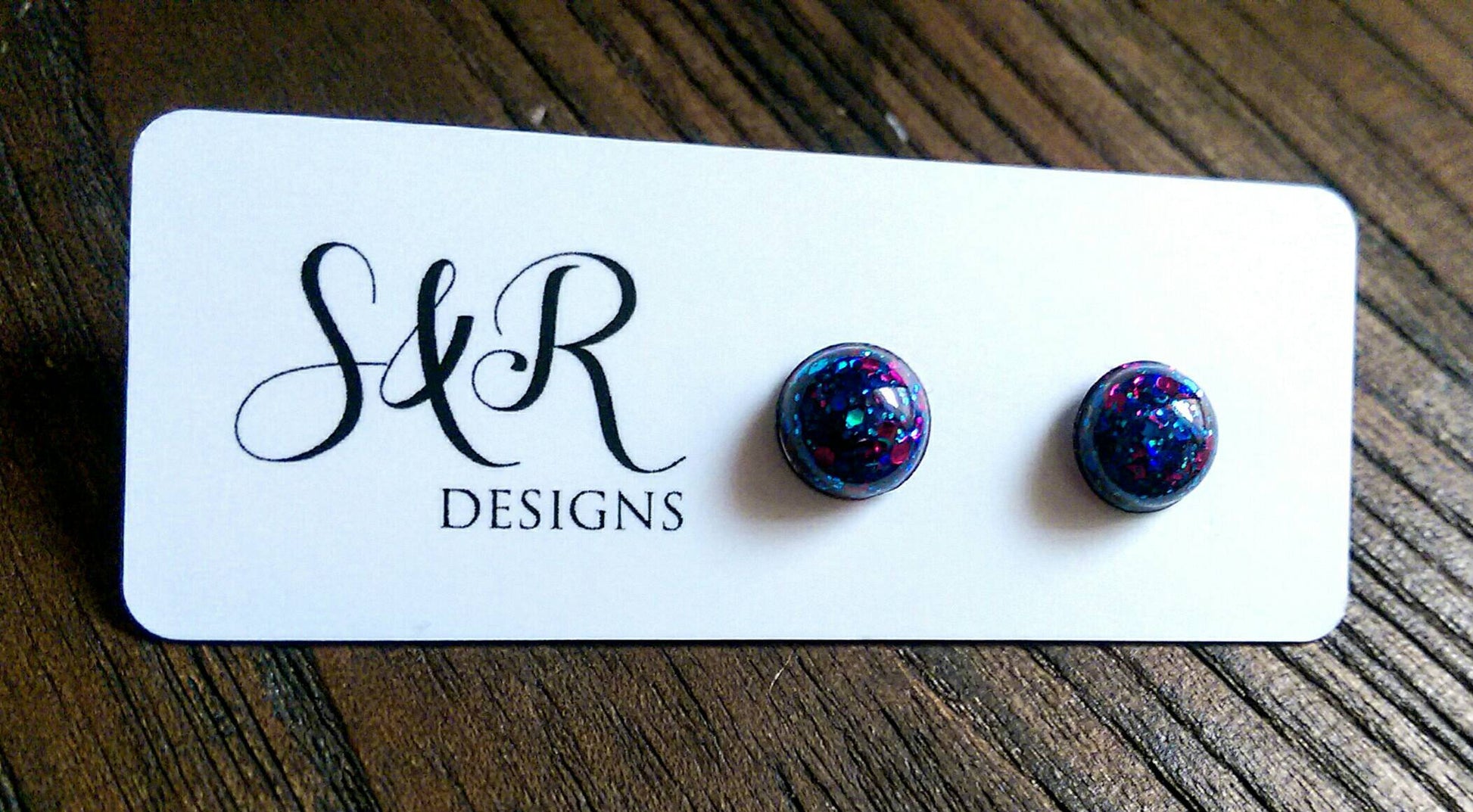 Glitter Resin Earrings, Pink Blue Mix Earrings, Stainless Steel Earrings. choose 9mm or 10mm - Silver and Resin Designs
