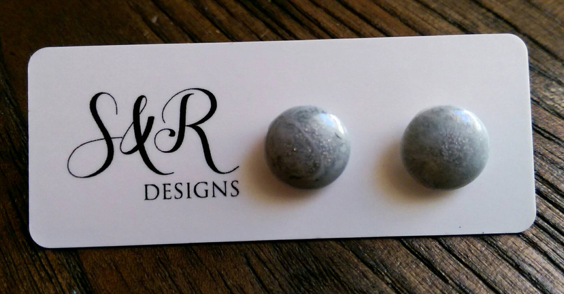 Silver Grey Circle Resin Stud Earrings, Stainless Steel Stud Earrings. 12mm - Silver and Resin Designs