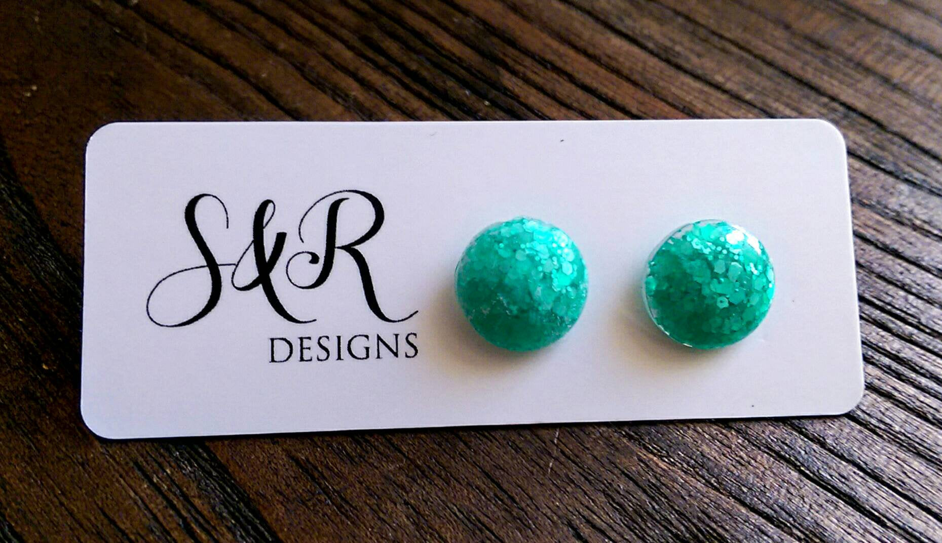 Mint Green Circle Resin Stud Earrings, Stainless Steel Stud Earrings. 12mm - Silver and Resin Designs