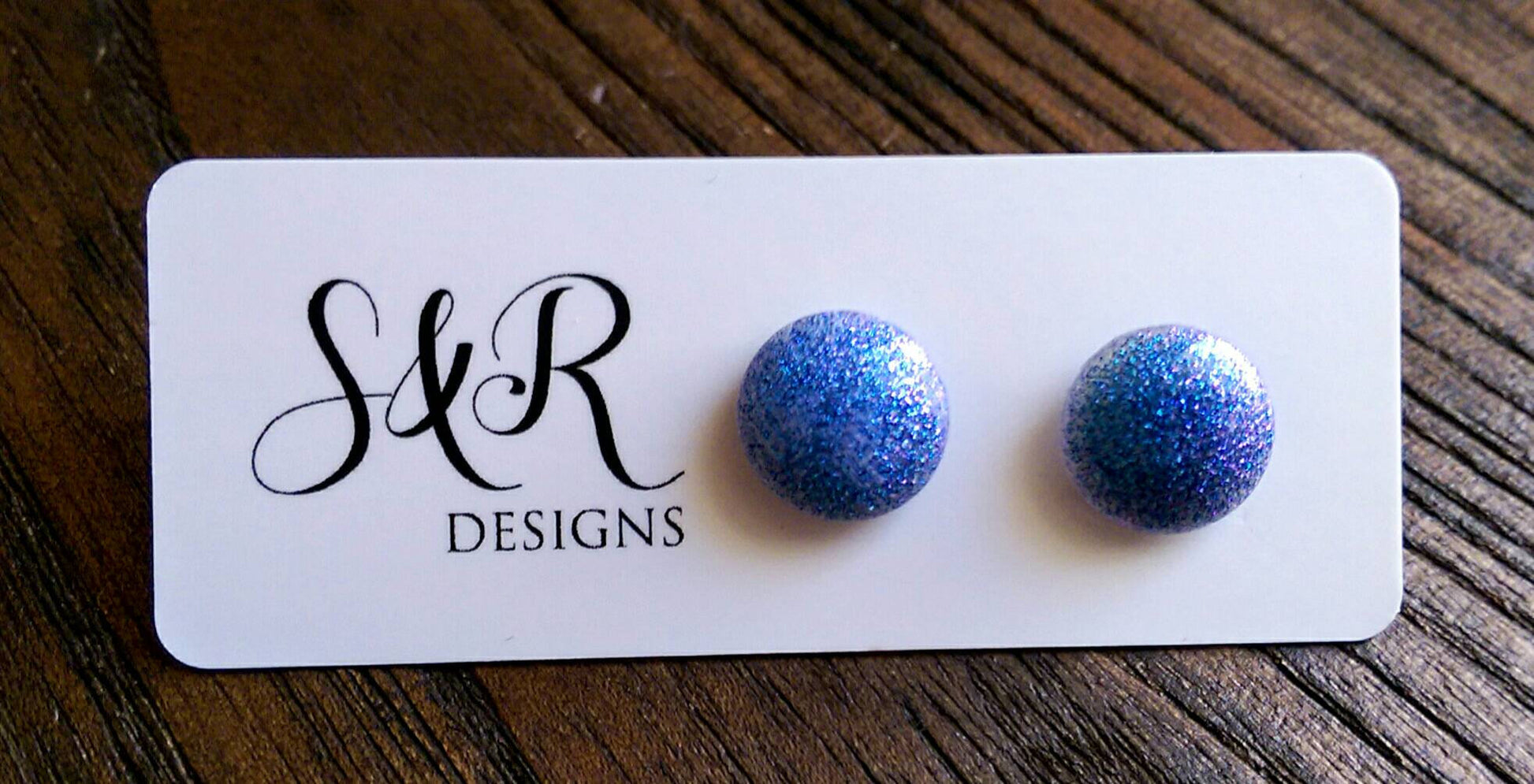 Circle Resin Stud Earrings, Purple, Blue Mix Shimmer Glitter Earrings - Silver and Resin Designs