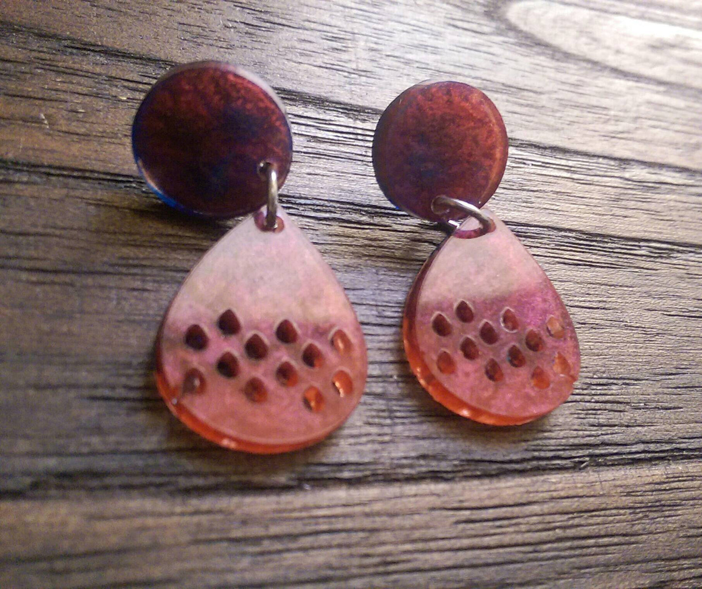 Teardrops Long Resin Earrings, Blue and Red Pearl Colour Earrings, Stainless Steel Earrings
