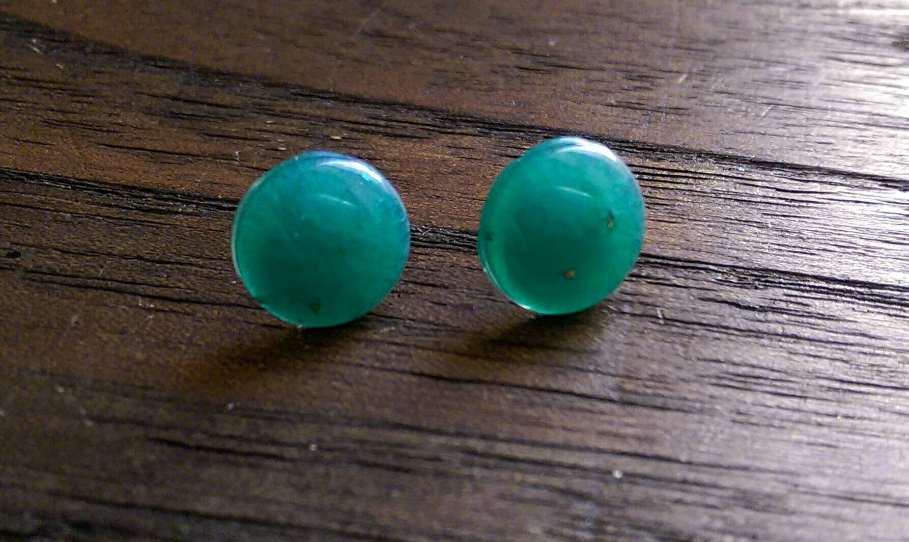 Teal Circle Resin Stud Earrings, Pearl Teal Earrings, Stainless Steel Stud Earrings. 12mm - Silver and Resin Designs