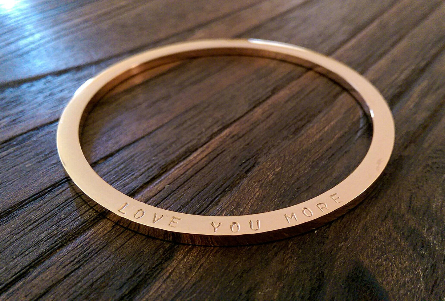 Hand stamped Bangle Personalised Love You More Bangle Stainless Steel. Ready to post. Size Large 68mm inner diameter. Choose colour.